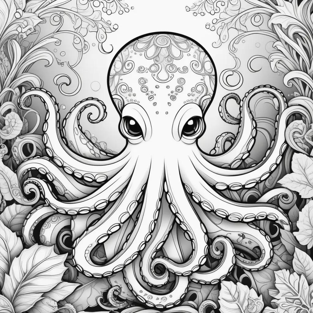 octopus coloring page with black and white coloring