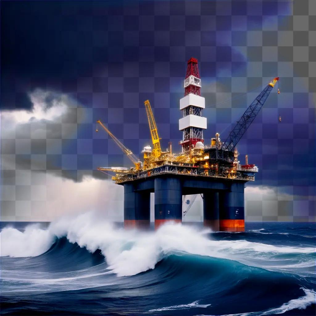 嵐の海に浮かぶ石油掘削装置