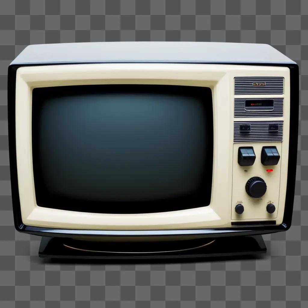 old CRT TV sits on a gray wall