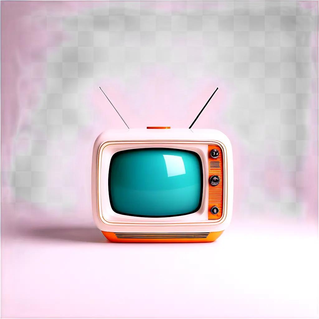 old-school TV sits on a pink background