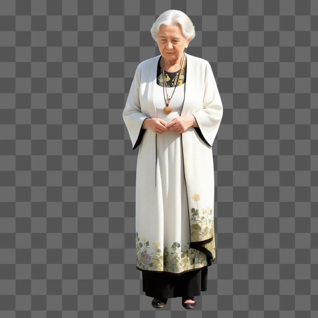 old woman with white hair is standing