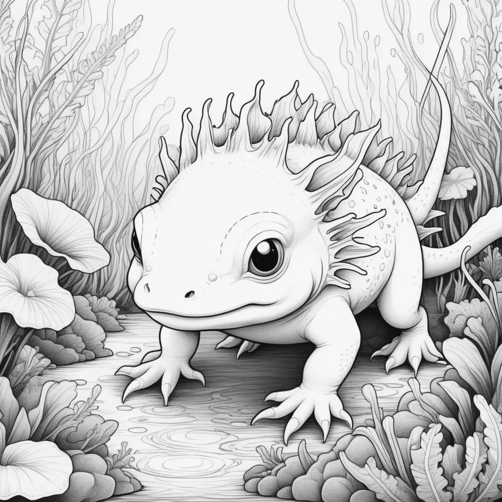 olotl Coloring Page: A Creature with Spiky Hair and a Tail