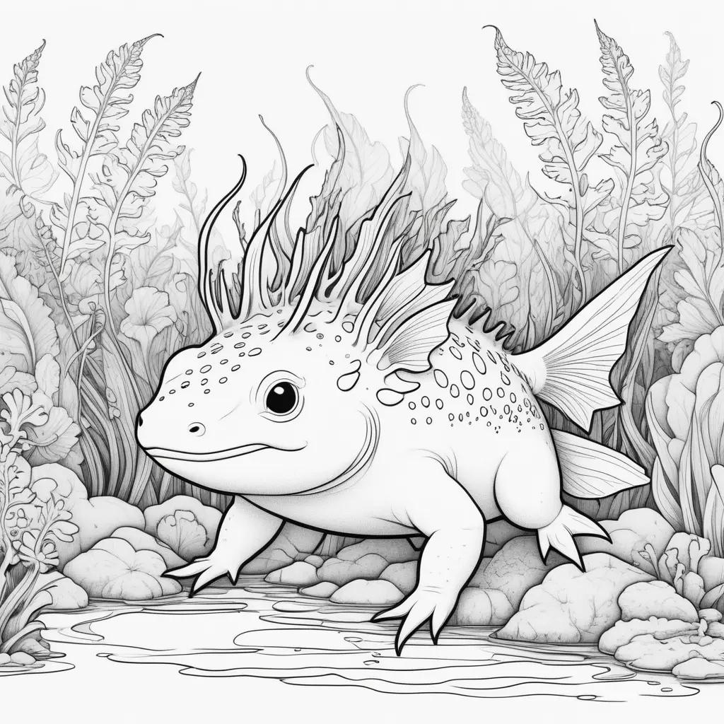 olotl coloring pages with a black and white sketch of a fish