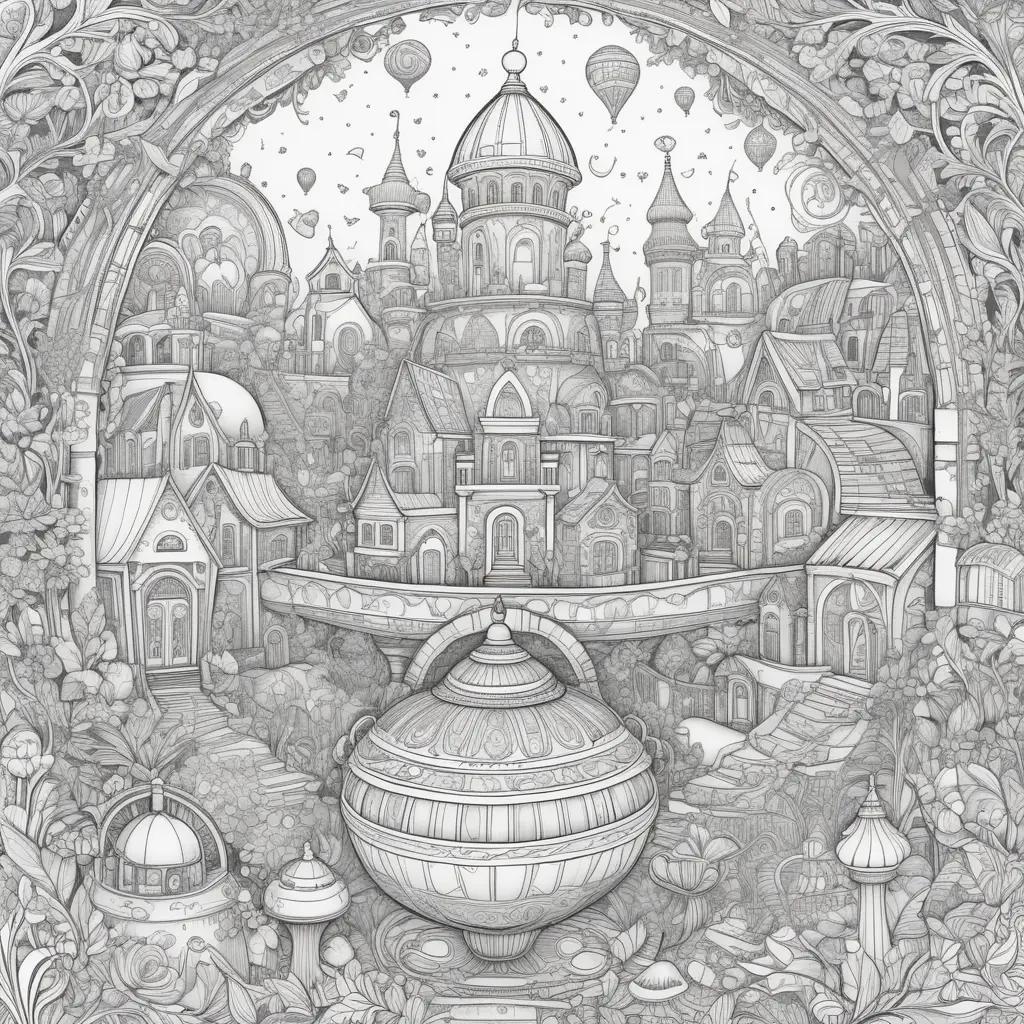 ong Us Coloring Page: A Black and White Illustration of a City