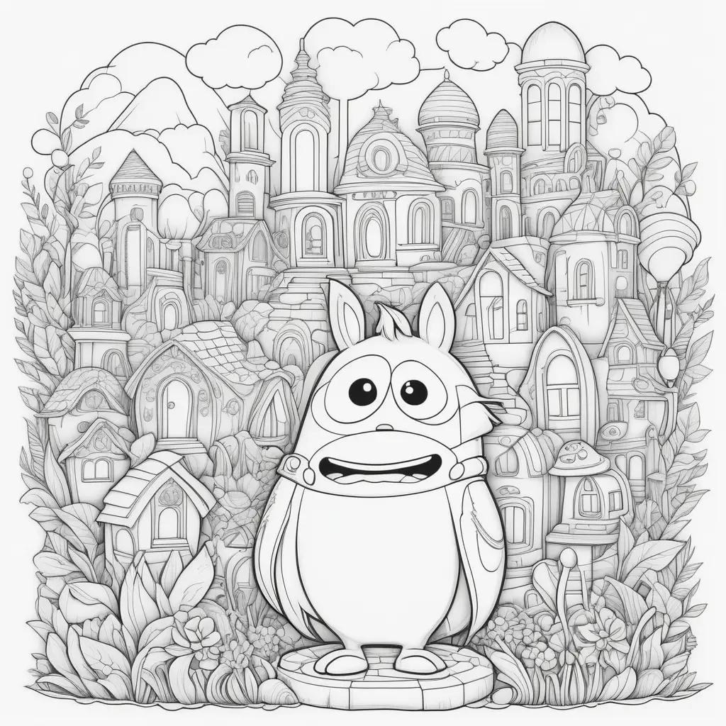 ong Us Coloring Page: Cartoon Houses and Animals