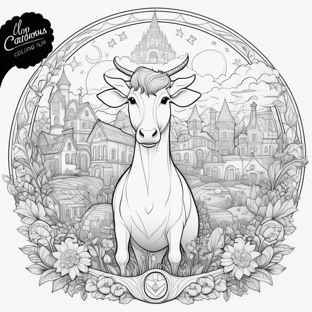 ong Us Coloring Pages: A Black and White Graphic of a Cow