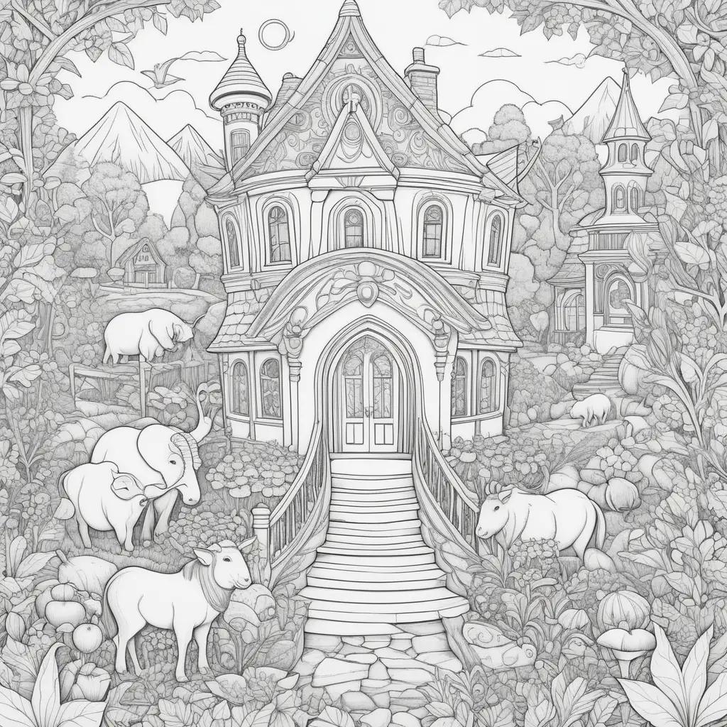 ong Us Coloring Pages Featuring A Large House In A Forest