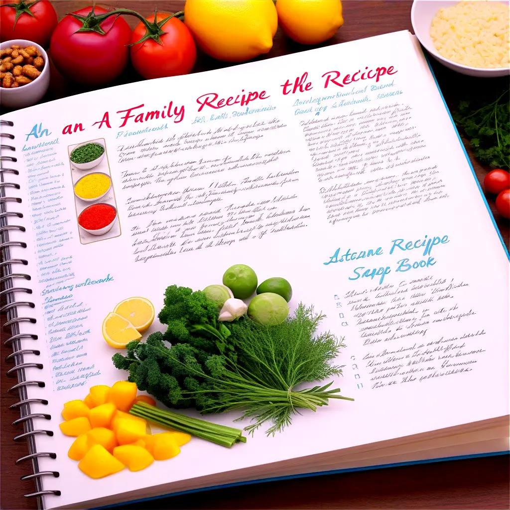 open recipe book with vegetables