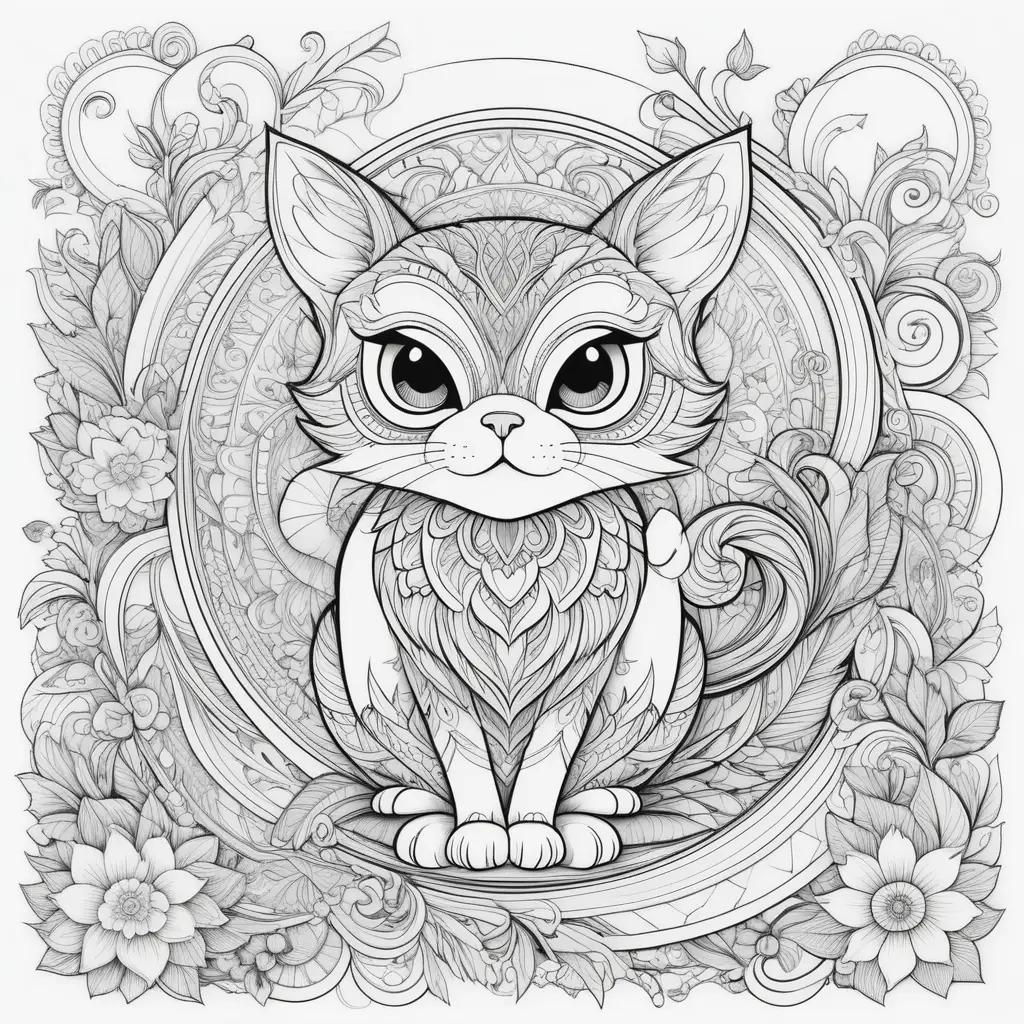 orable black and white cat in floral background