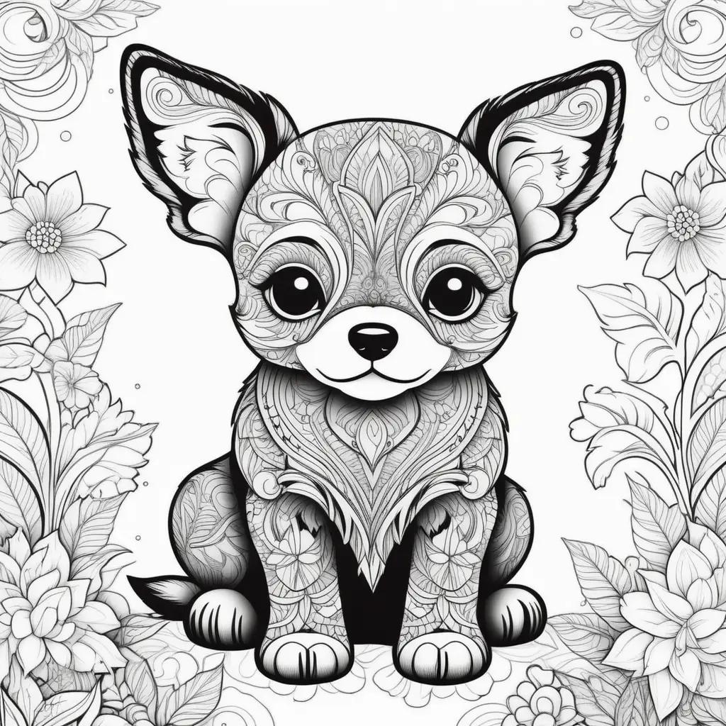 orable black and white puppy dog coloring pages with flowers