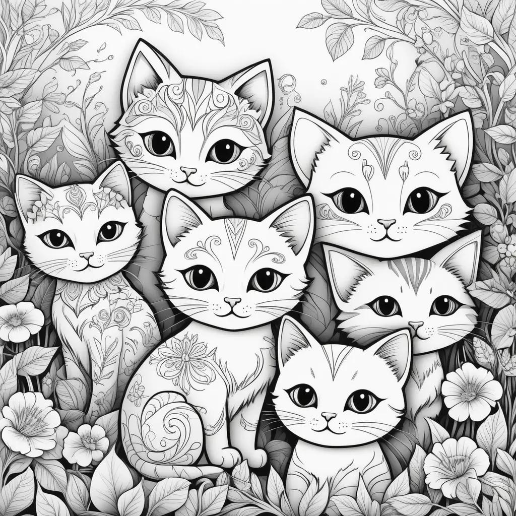 orable cats in black and white coloring pages