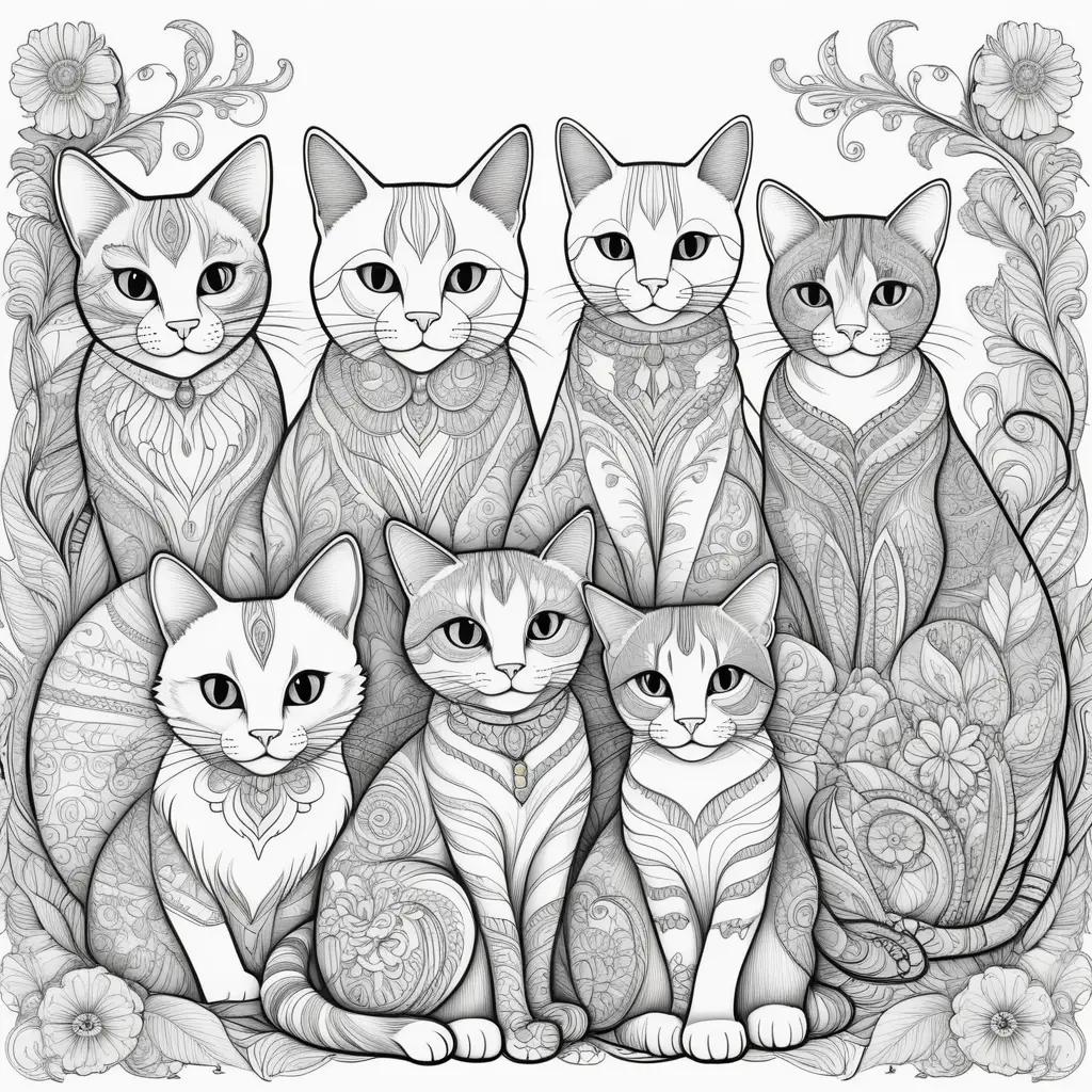 orable cats in black and white coloring pages