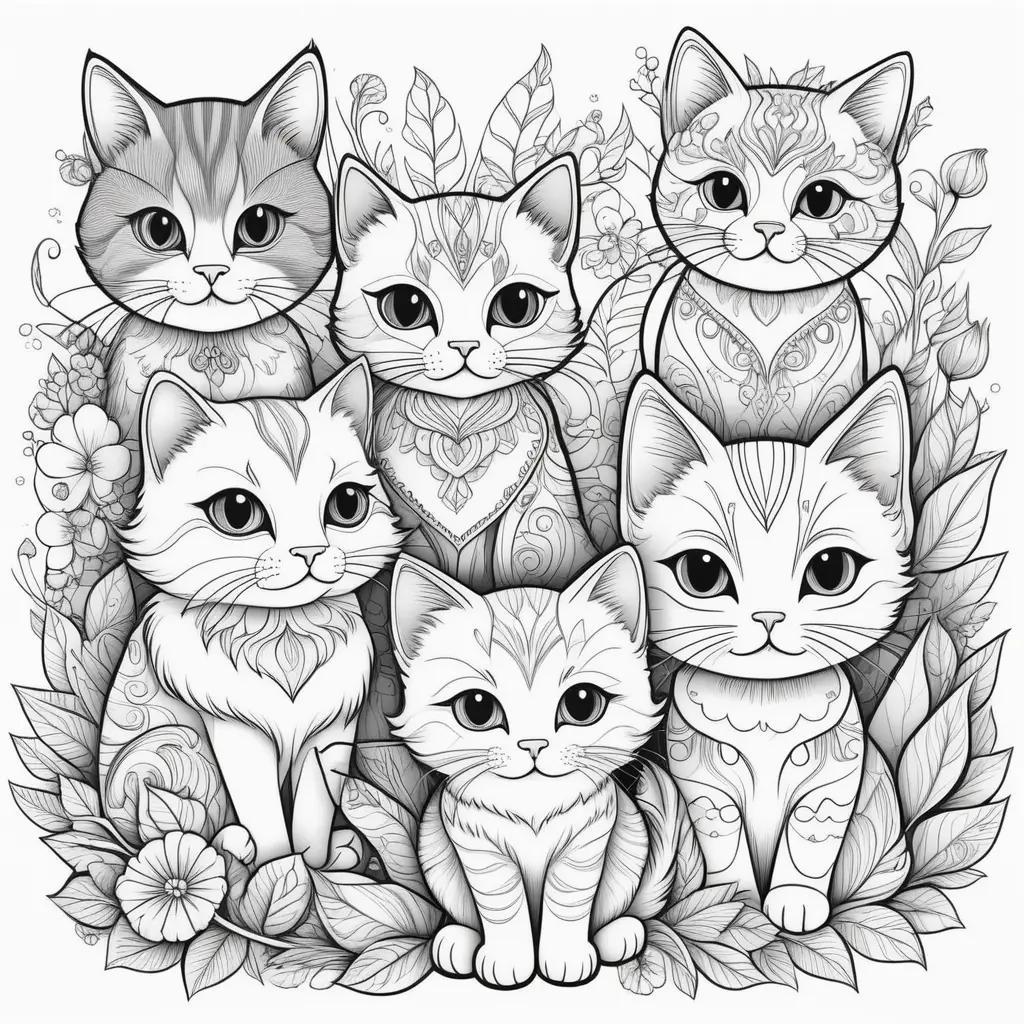 orable coloring pages of cute cats in black and white