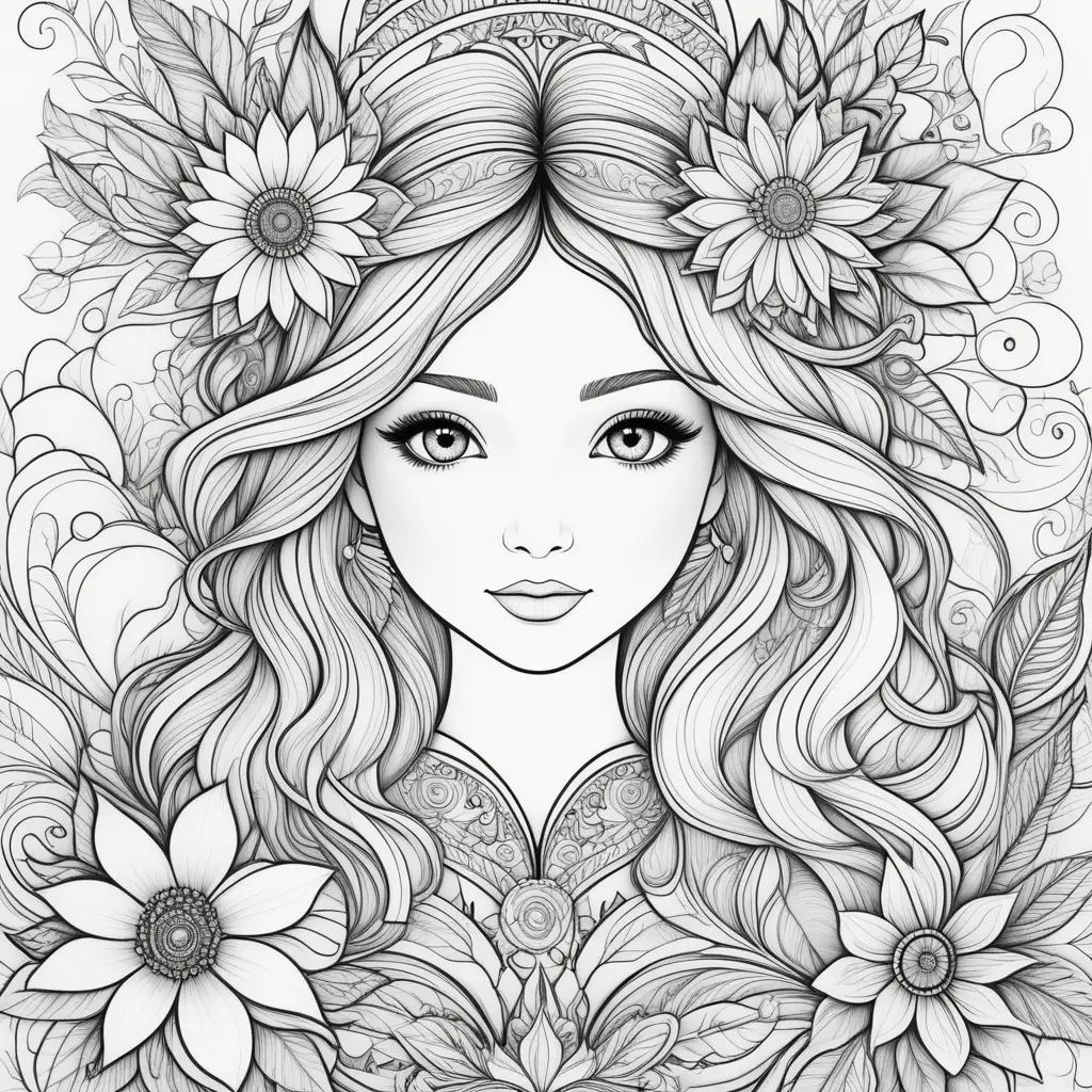 orable girl with sunflower coloring page