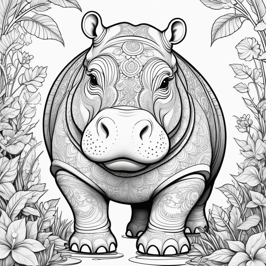 orable hippo coloring pages with intricate patterns