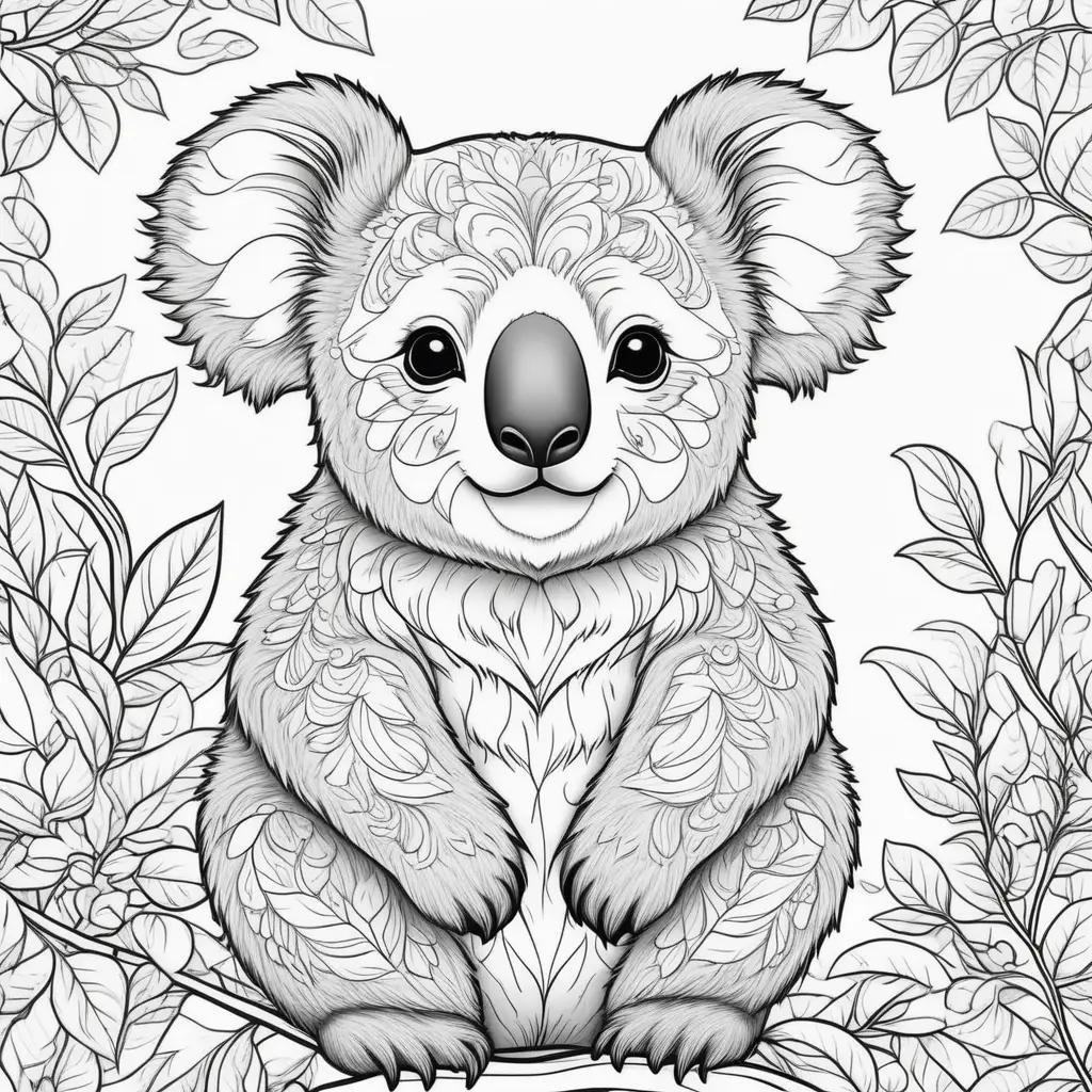 orable koala coloring pages with leaves and branches