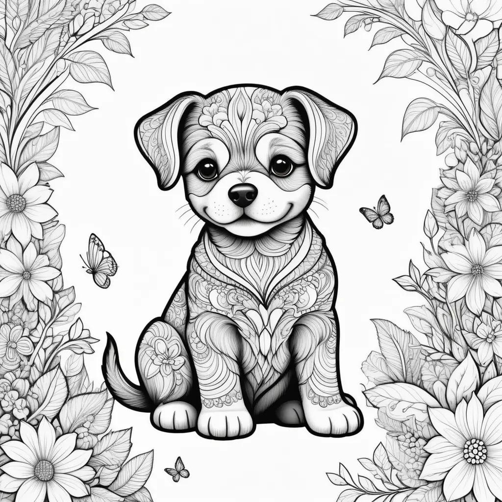 orable puppy coloring pages with butterflies and flowers