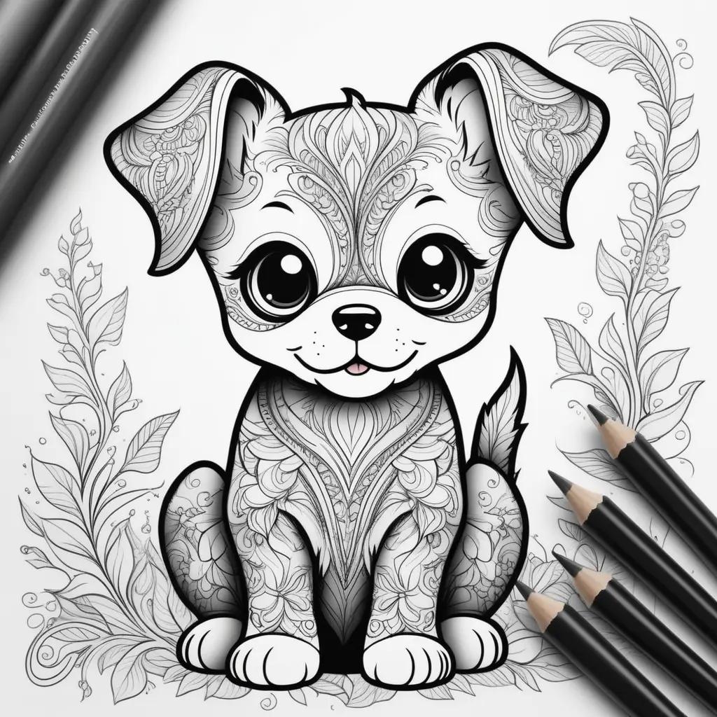 orable puppy coloring pages with flowers and leaves