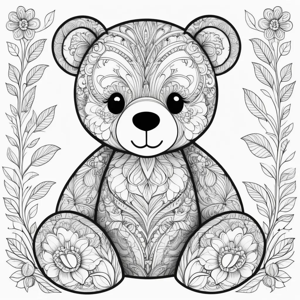 orable teddy bear with floral patterns and flowers