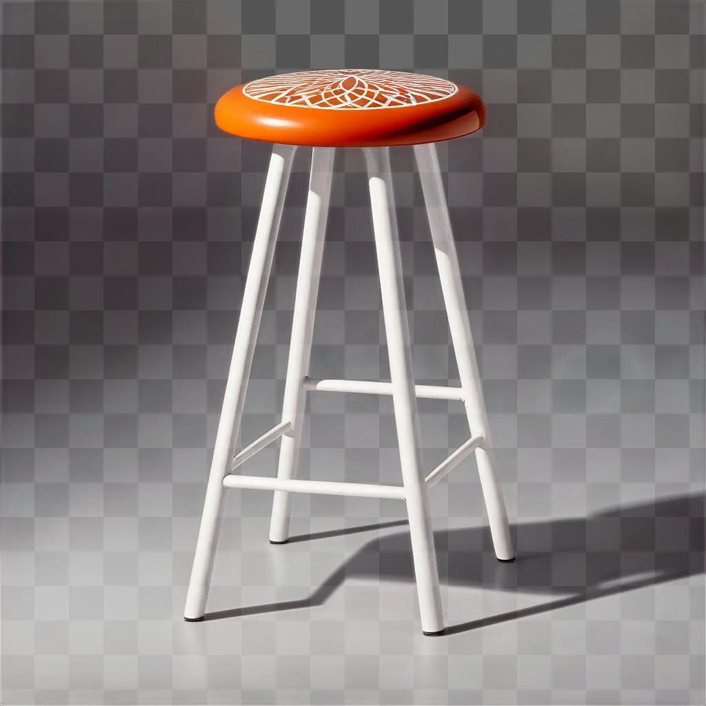 orange stool with a white base on a white floor