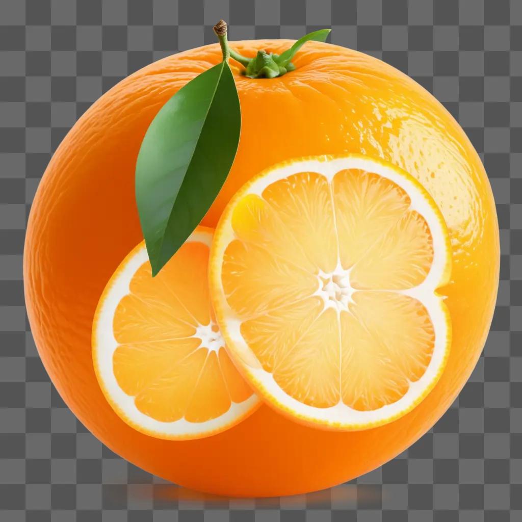 orange with a leaf on top has a transparent background