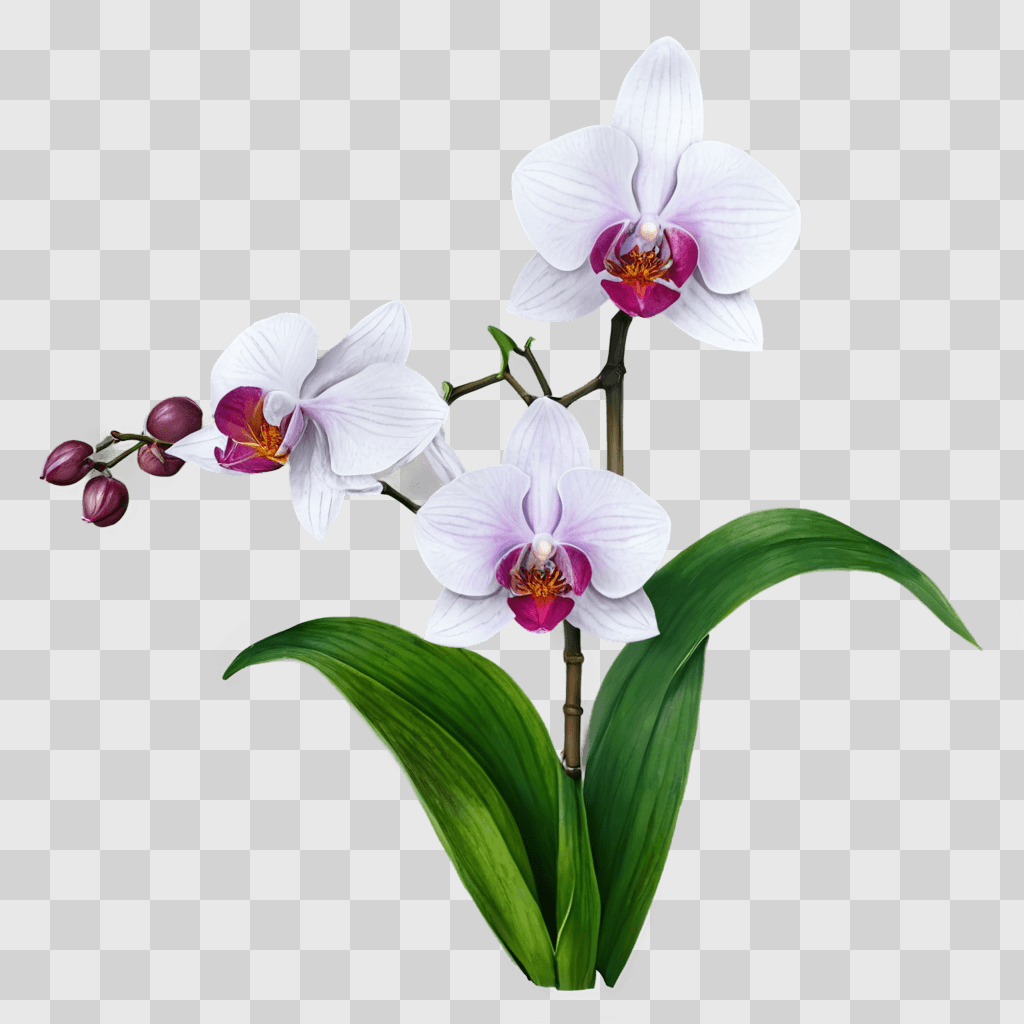 orchid flower drawing A flower with purple petals and green leaves