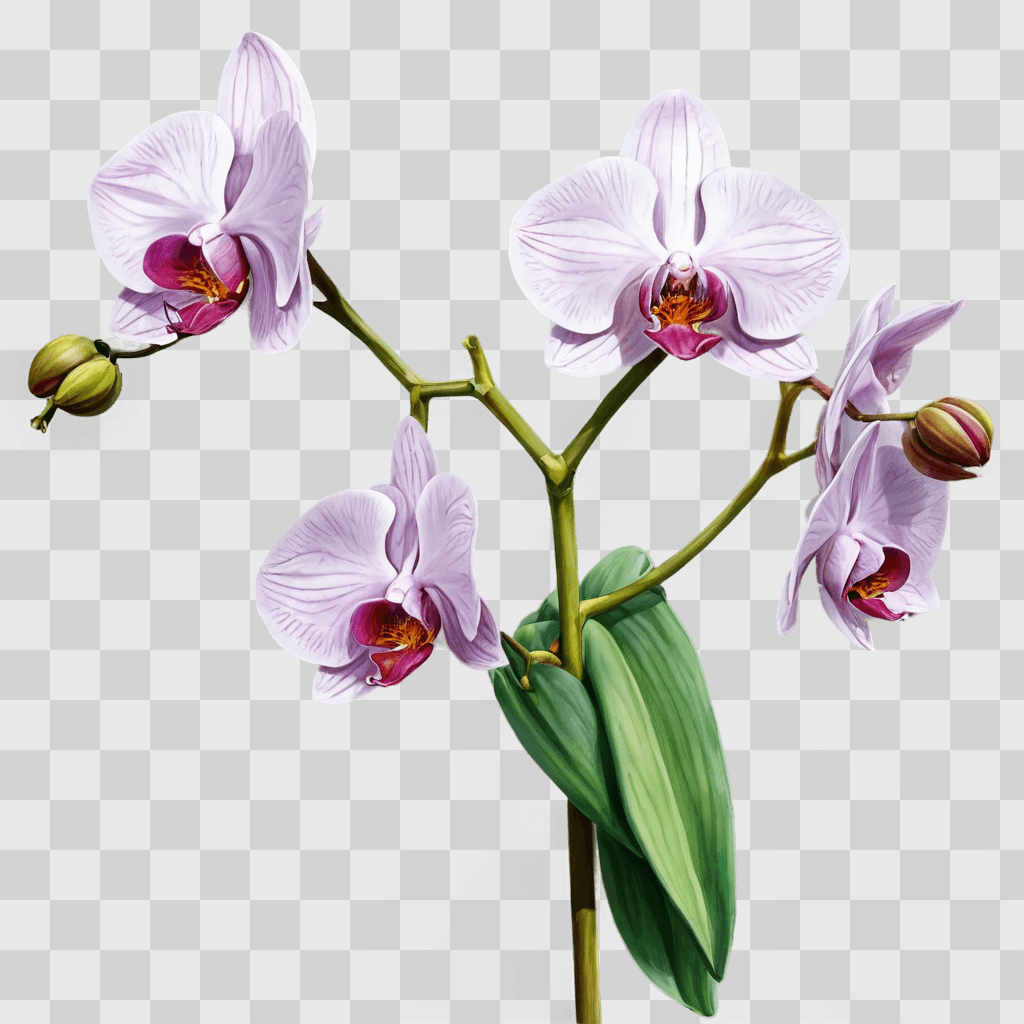 orchid flower drawing A flower with purple petals on a green background