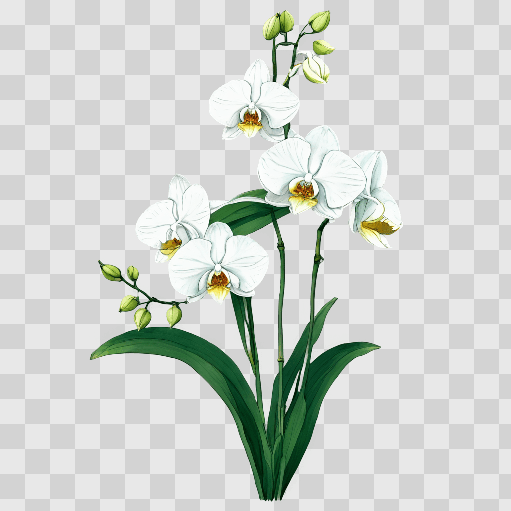 orchid flower drawing A green background with white flowers