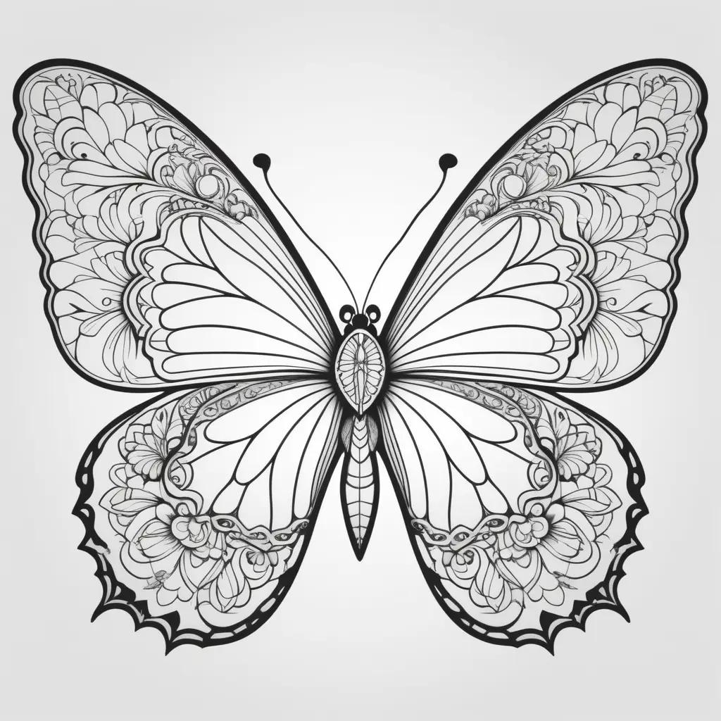 ornate butterfly coloring page with black and white lines