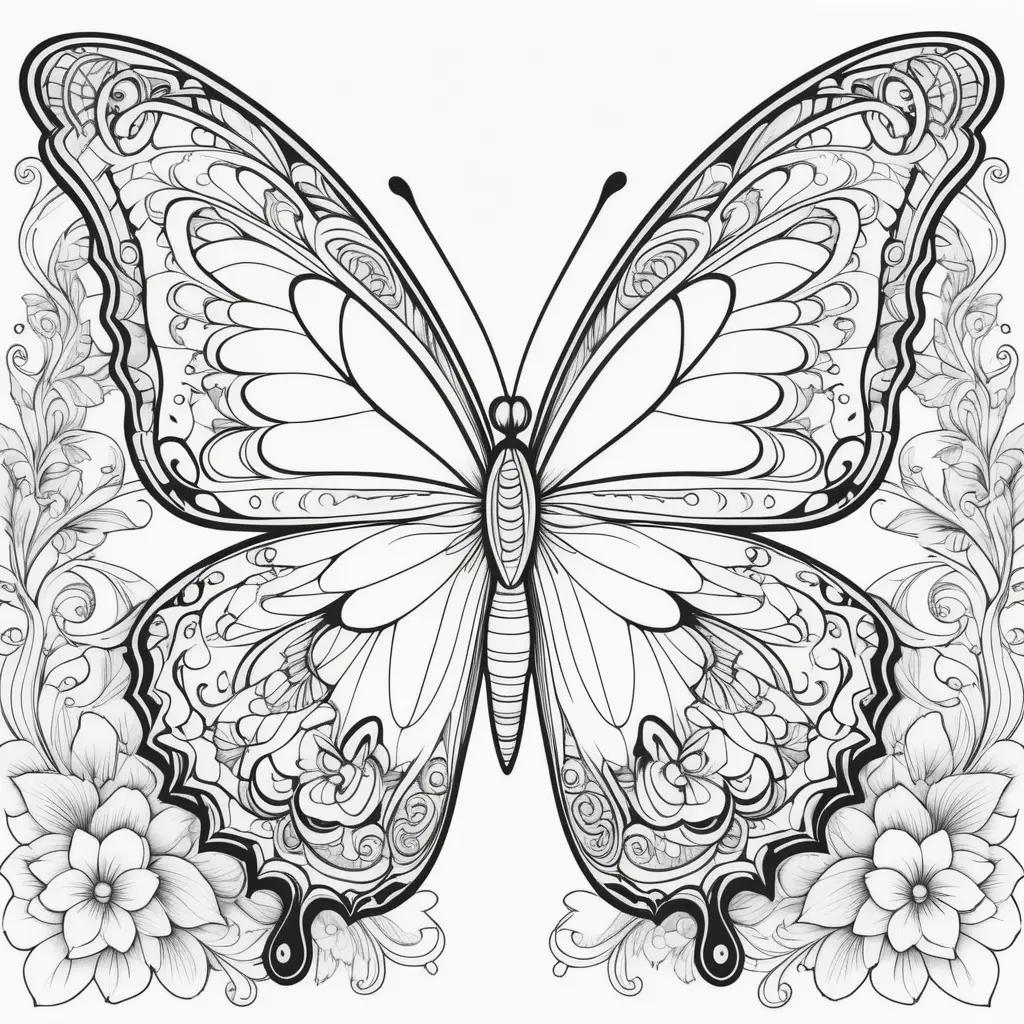 ornate butterfly coloring page with intricate patterns and lines