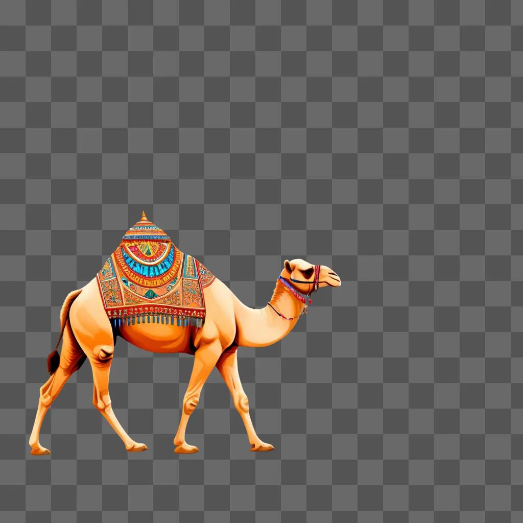 ornate camel drawing on a brown background