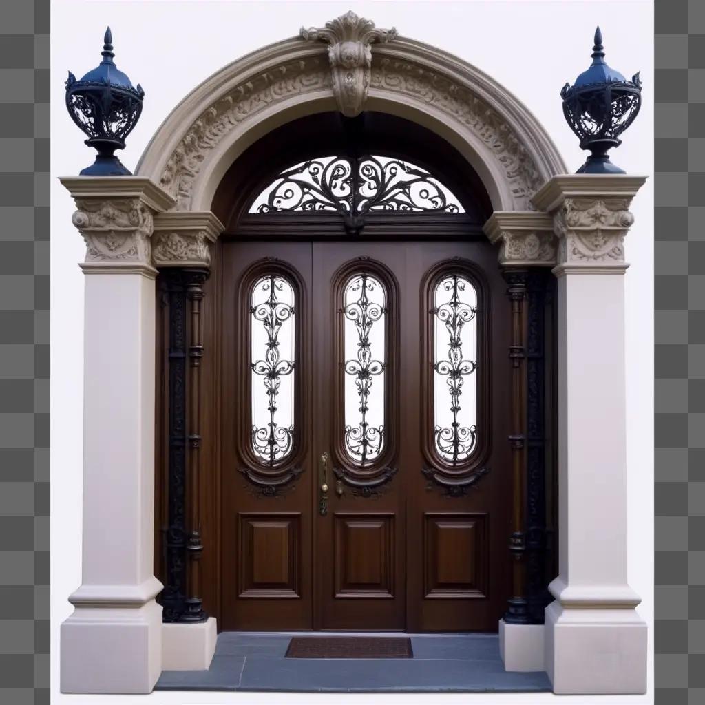 ornate doorway with black lights above it