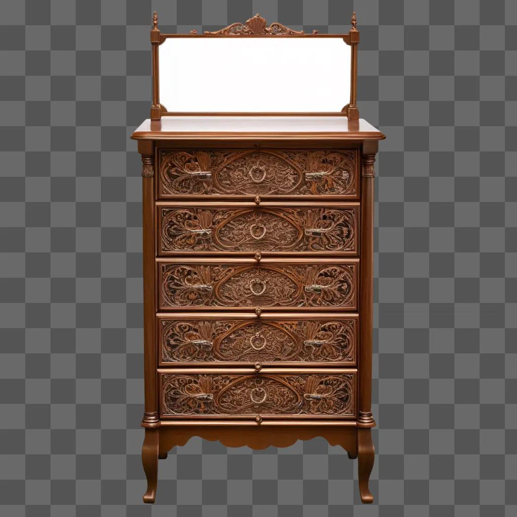 ornate drawer with intricate designs on a brown background