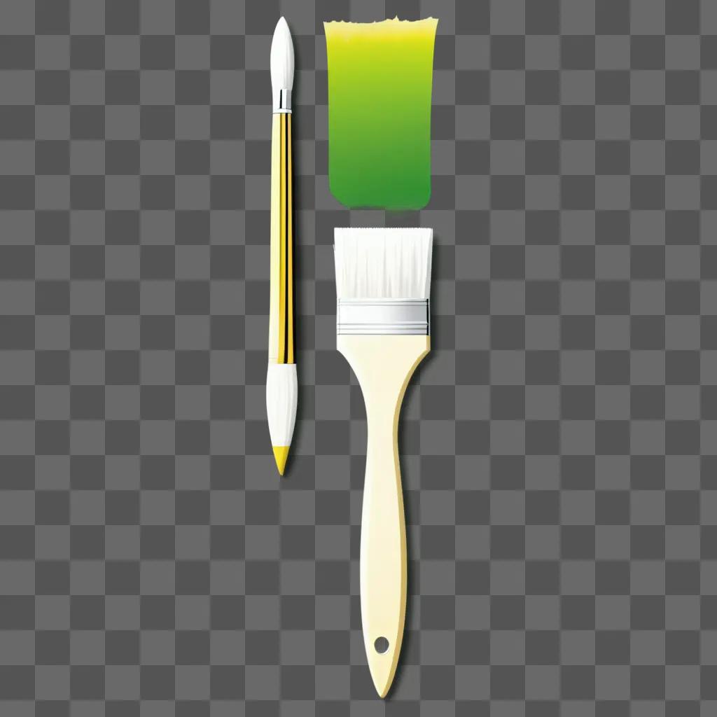 paint brush with a yellow handle on a green background