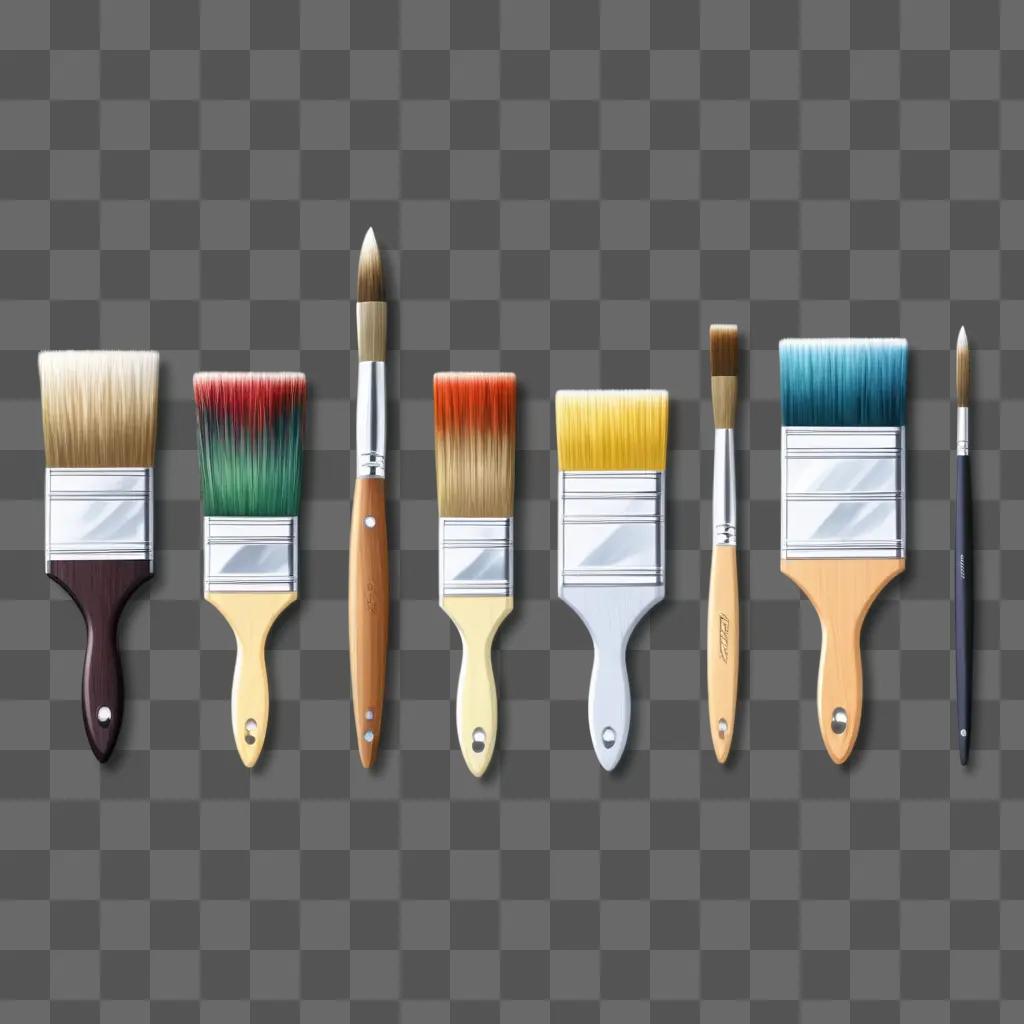 paint brushes are lined up on a beige background