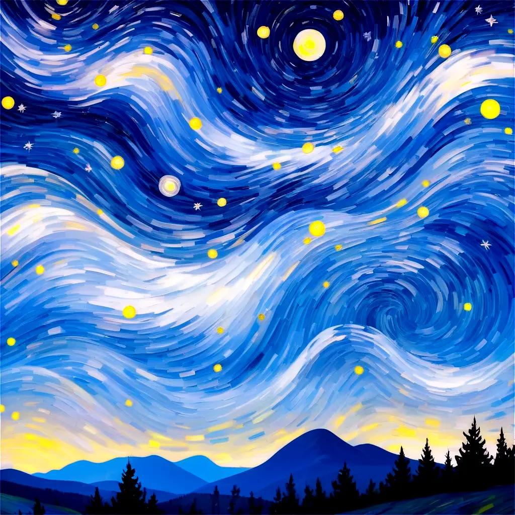 painting of a starry night with yellow stars