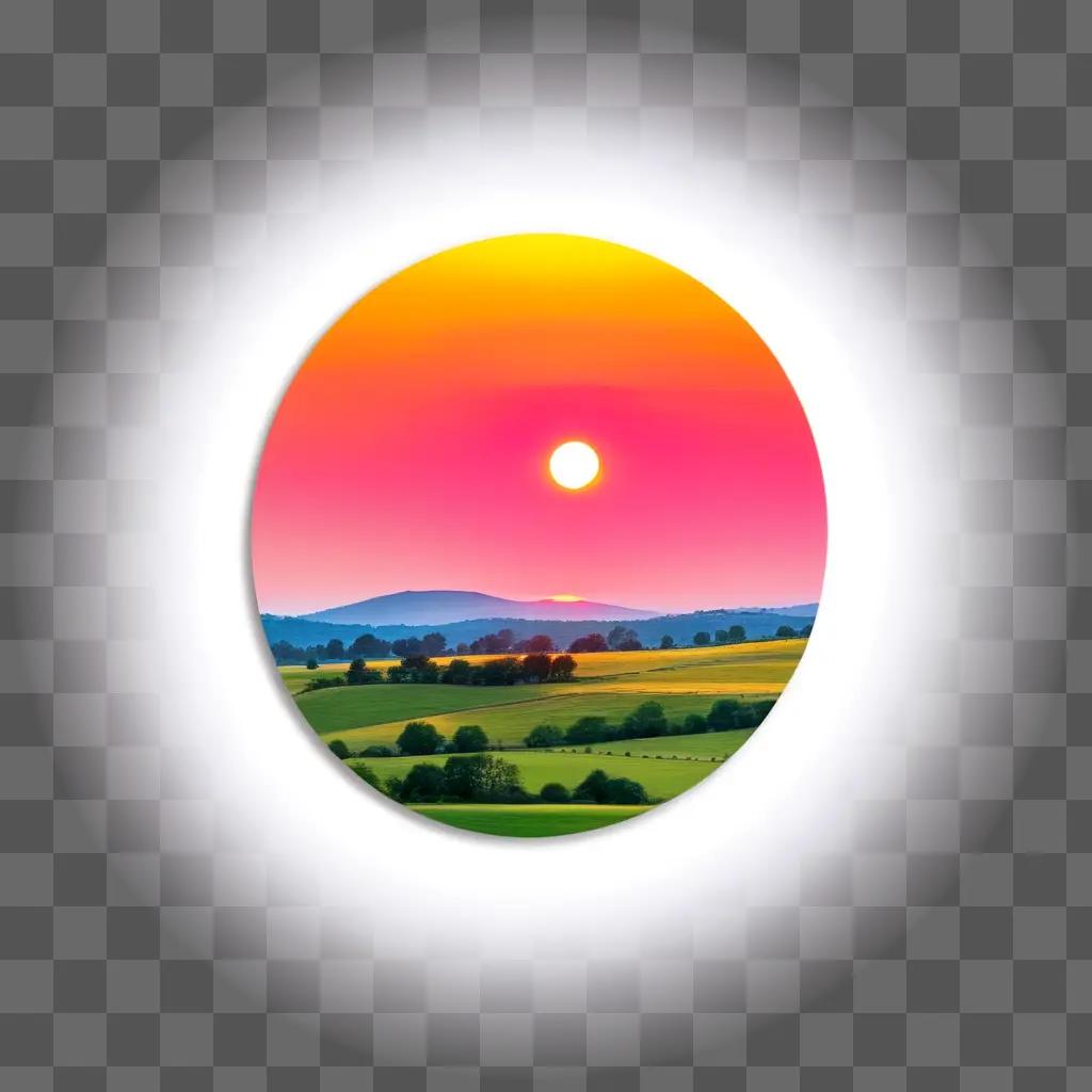 painting of a sun rising over a valley