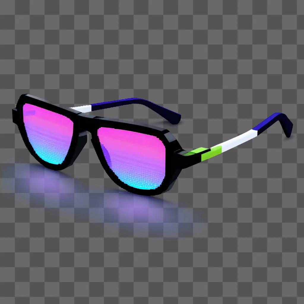 pair of pixelated sunglasses are on a purple background