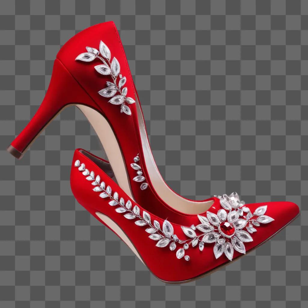 pair of red high heels with silver embellishments