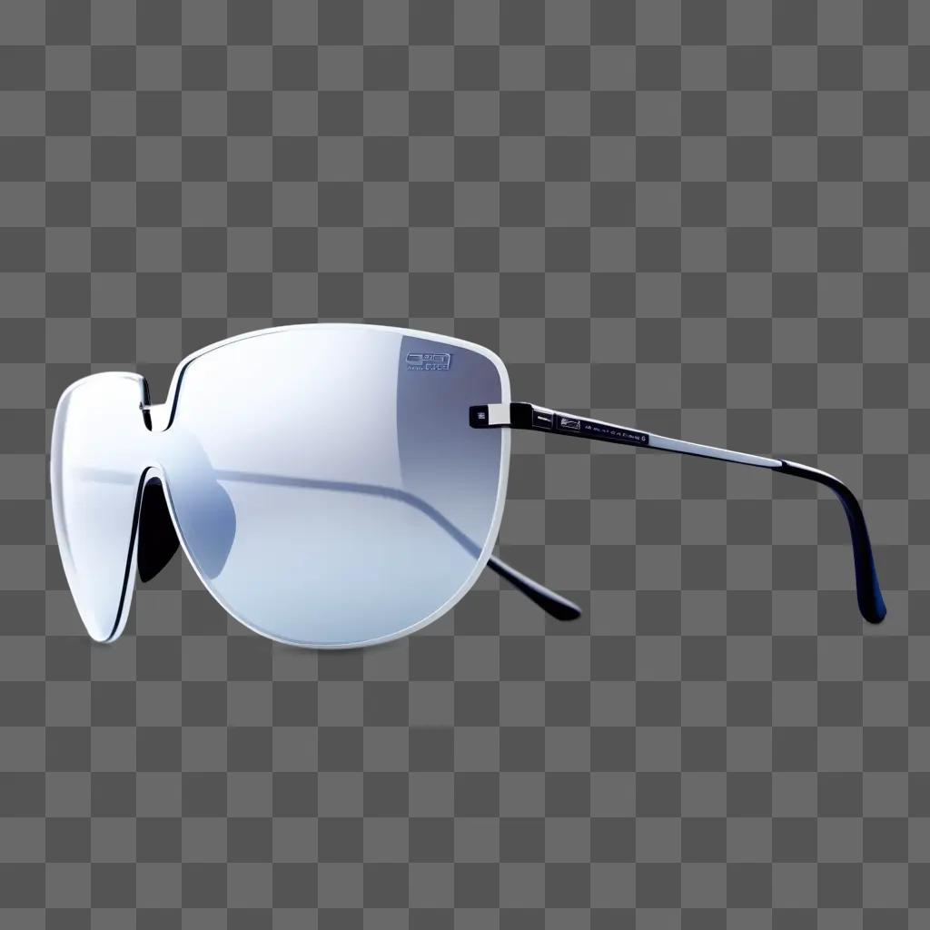 pair of transparent sunglasses sit on a grey background