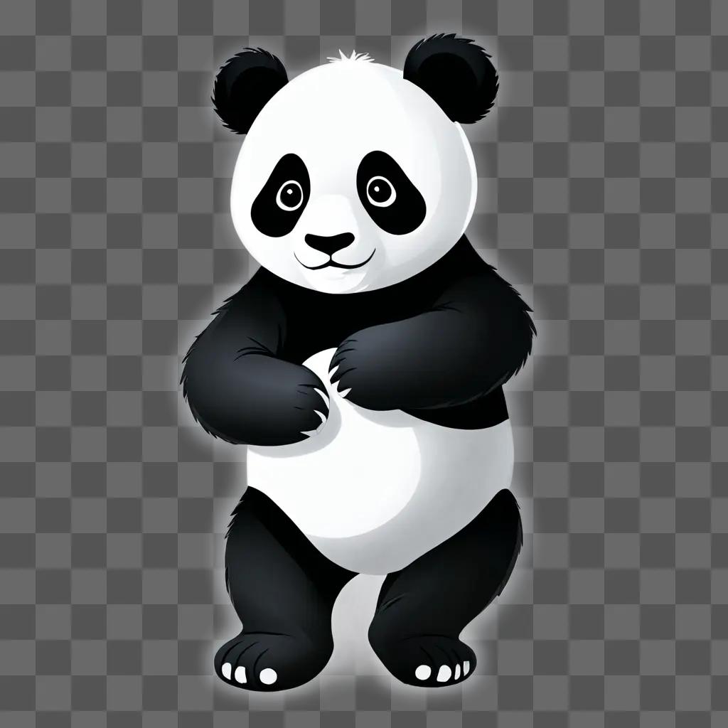 panda drawing for kids A cartoon panda bear standing in front of a grey background