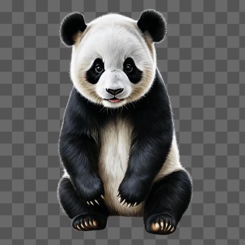 panda drawing realistic A cute panda cub sits alone on the ground