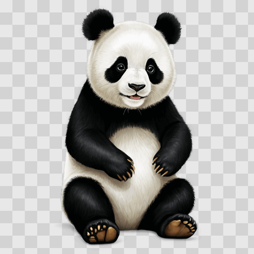 panda drawing realistic A panda bear sitting on a gray background