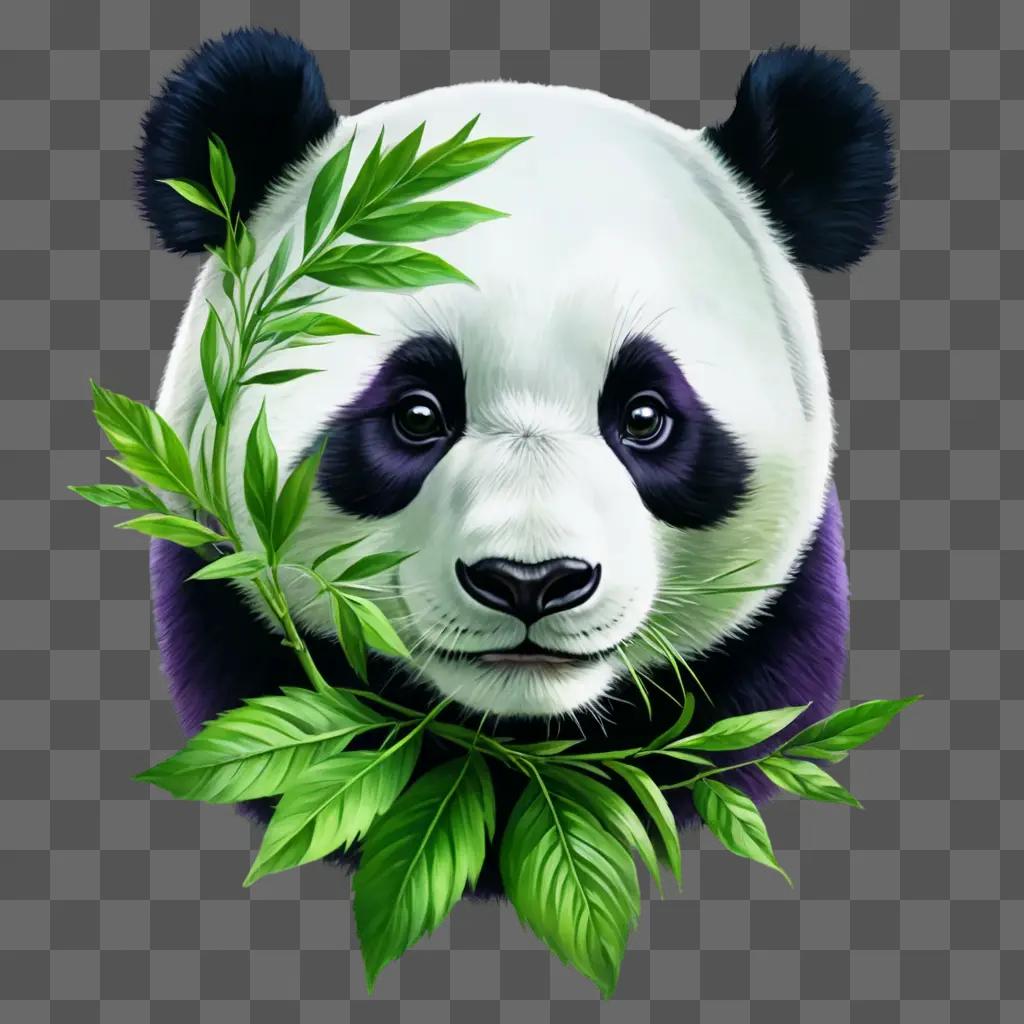 panda drawing realistic A panda with leaves around its mouth