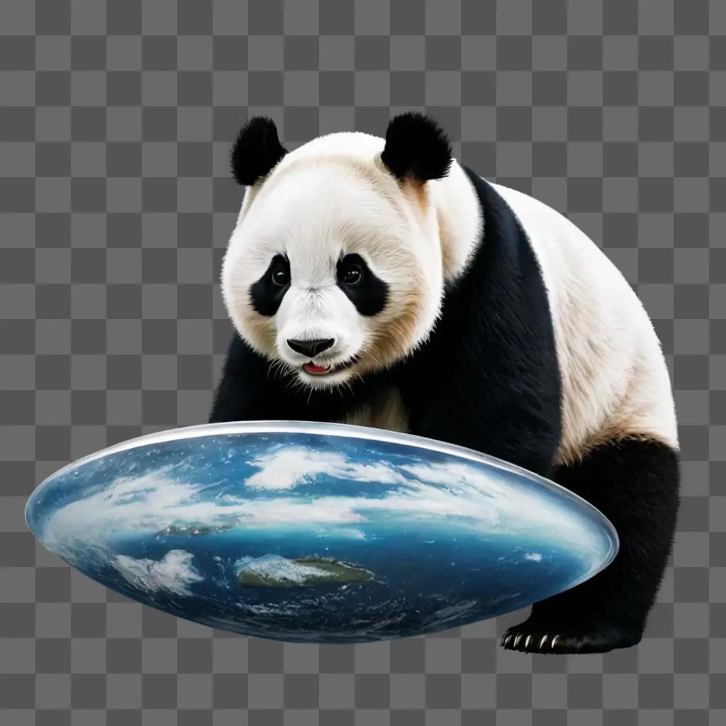 panda drawing realistic Panda bear looking at a blue globe