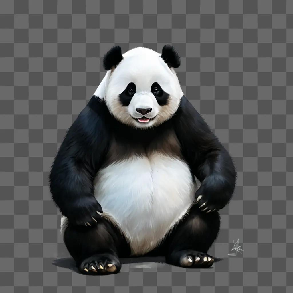 panda drawing realistic Panda sitting on a grey background