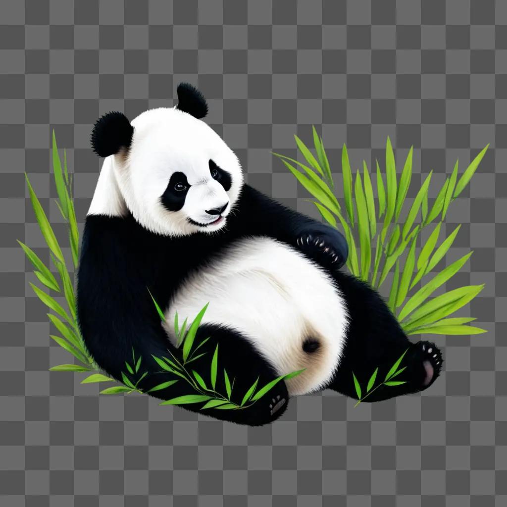 panda drawing sitting in a grassy field