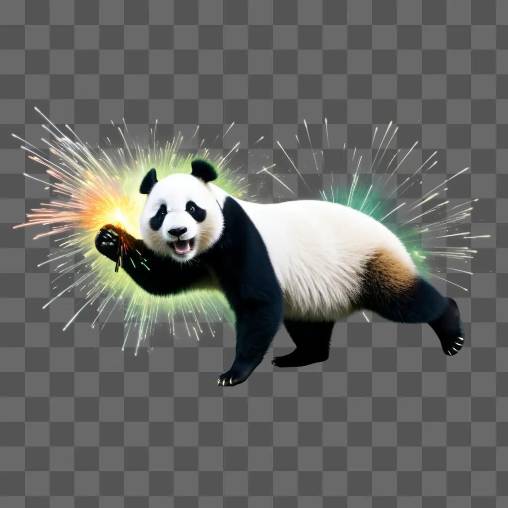 panda is holding a firework in his mouth