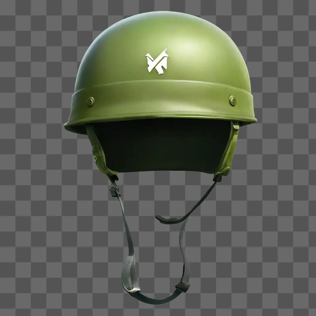 paratrooper hat A green helmet with a white emblem on it