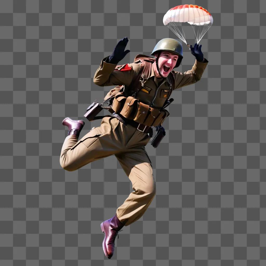 paratrooper with a hat jumping from a plane